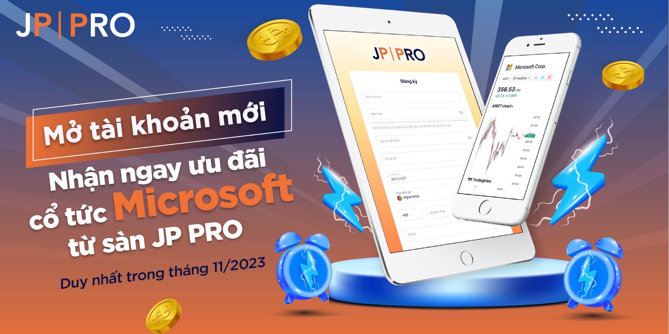 Mở tài khoản mới cùng JP PRO để nhận cổ tức Microsoft ngay tháng  11